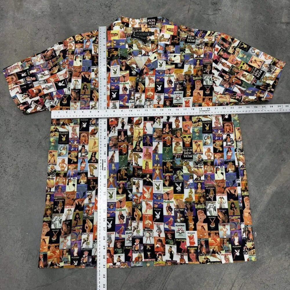 Playboy Shirt Men Size Large All Over Collage Cover Magazine Centerfold - Picture 2 of 14